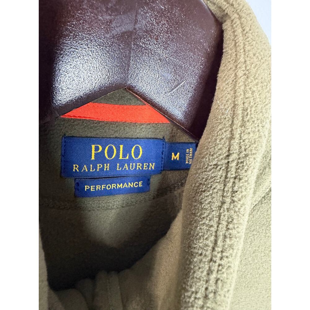 Polo Ralph Lauren Performance Olive Green Fleece Jacket Zip Orange Pony Men's M - Picture 9 of 10